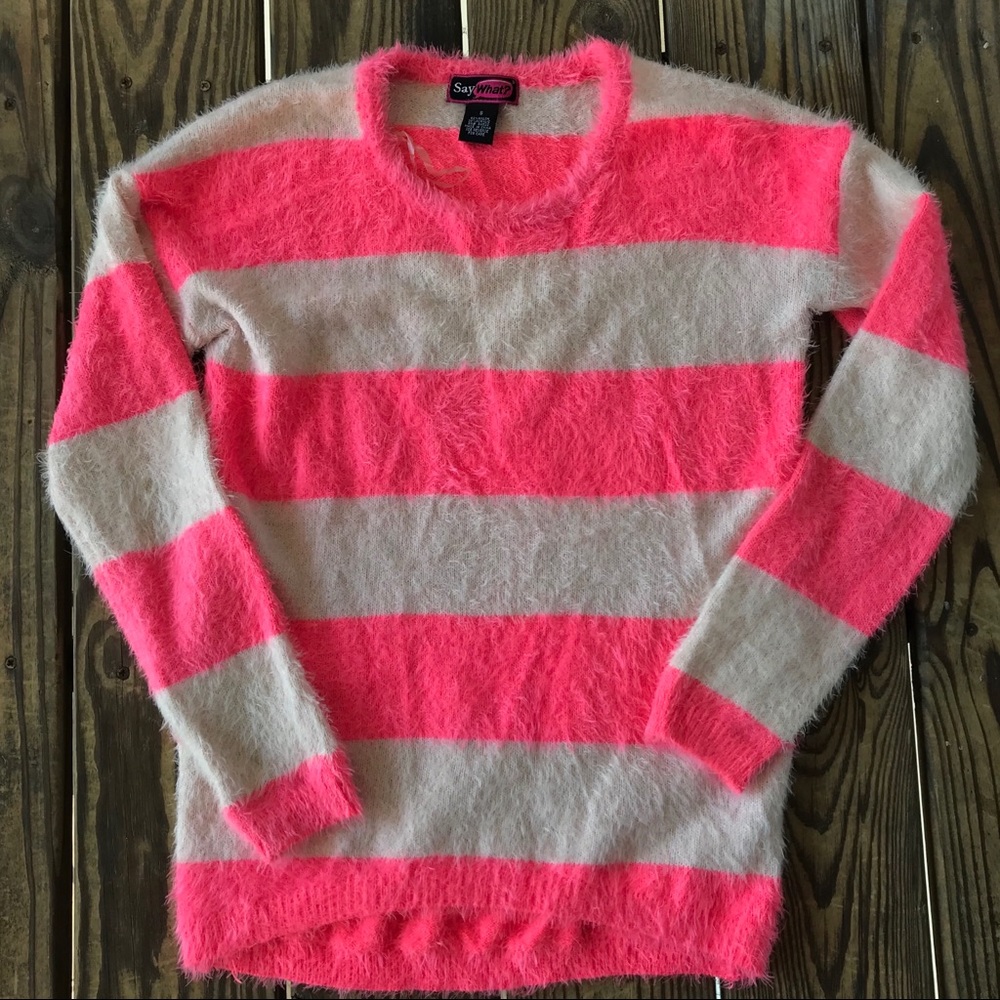 Pink and white super comfy fuzzy sweater